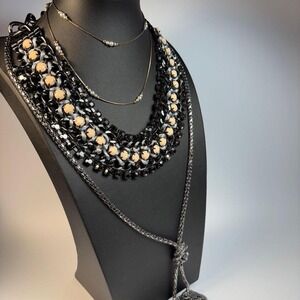 Goth Glam Necklace Lot Maximalist Extra Long Beaded‎ Tassel